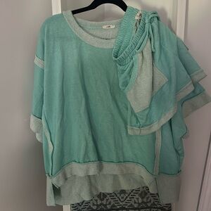 J. Her set with shorts and an oversized, reverse contrast terry top size large